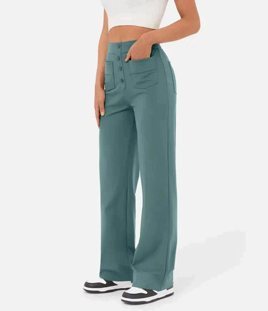 High-waisted elastische casual broek